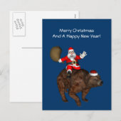 Santa Claus Riding A Beer Feestdagenkaart (Voorkant / Achterkant)