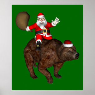 Santa Claus Riding A Beer Poster