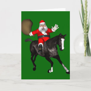 Santa Claus Riding A Black Horse Feestdagen Kaart