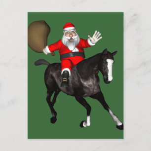 Santa Claus Riding A Black Horse Feestdagenkaart
