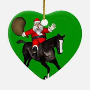 Santa Claus Riding A Black Horse Keramisch Ornament