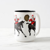 Santa Claus Riding A Black Horse Tweekleurige Koffiemok (Voorkant rechts)