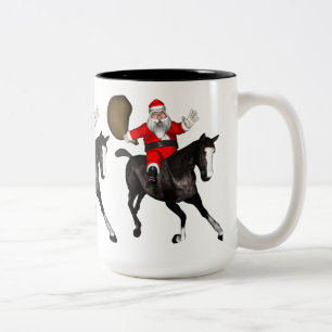 Santa Claus Riding A Black Horse Tweekleurige Koffiemok