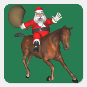 Santa Claus Riding A Brown Horse Vierkante Sticker