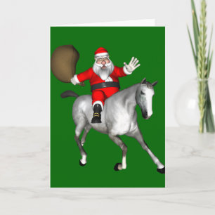 Santa Claus Riding A Grey Horse Feestdagen Kaart