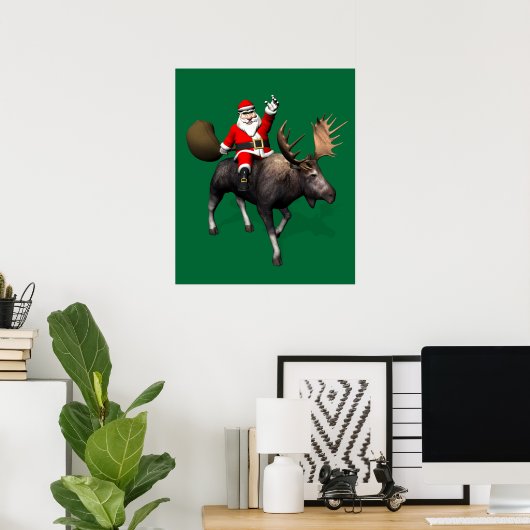 Santa Claus Riding A Moose Poster (Thuiskantoor)