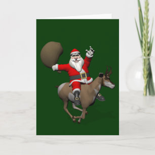 Santa Claus Riding A Pronghorn Feestdagen Kaart
