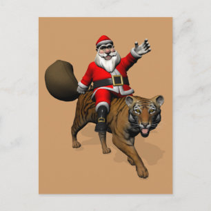 Santa Claus Riding A Tiger Feestdagenkaart