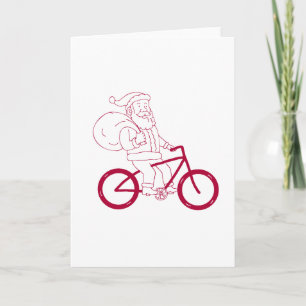 Santa Claus Riding Bicycle Side Cartoon Feestdagen Kaart