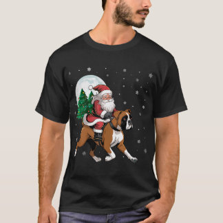 Santa Claus Riding Boxer Hond Grappige Kerstboom T-shirt