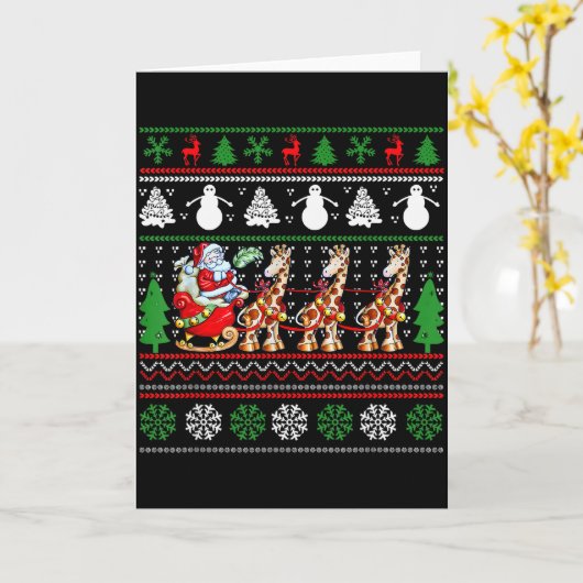 Santa Claus Riding Giraffe Sleigh Ugly Christmas B Kaart (Gele Bloem)