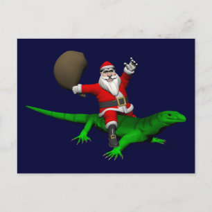 Santa Claus Riding Green Lizard Feestdagenkaart