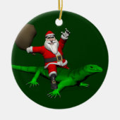Santa Claus Riding Green Lizard Keramisch Ornament (Voorkant)