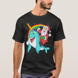 santa claus riding narwhal christmas t-shirt