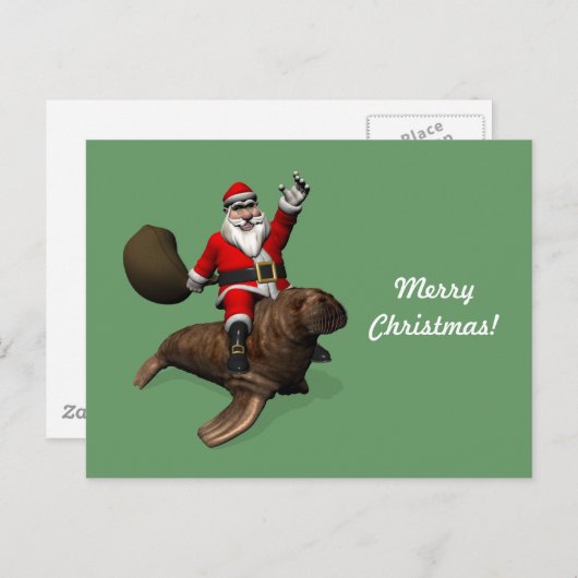 Santa Claus Riding op Walrus Feestdagenkaart (Voorkant / Achterkant)