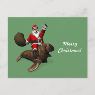 Santa Claus Riding op Walrus Feestdagenkaart