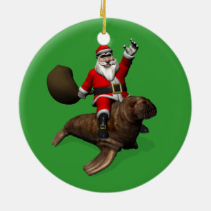 Santa Claus Riding op Walrus Keramisch Ornament