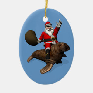 Santa Claus Riding op Walrus Keramisch Ornament
