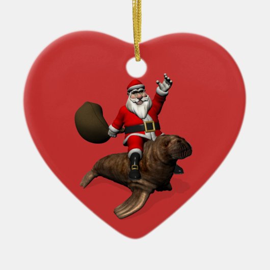 Santa Claus Riding op Walrus Keramisch Ornament (Voorkant)