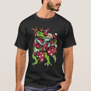 Santa Claus Riding Trex rendier dinosaurus Xmas vo T-shirt