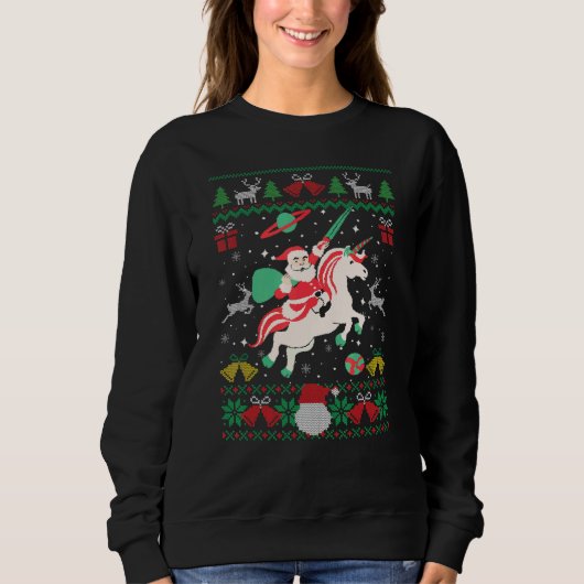 Santa Claus Riding Unicorn Christmas Ugly Christma Trui (Voorkant)