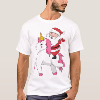 santa claus riding unicorn t-shirt