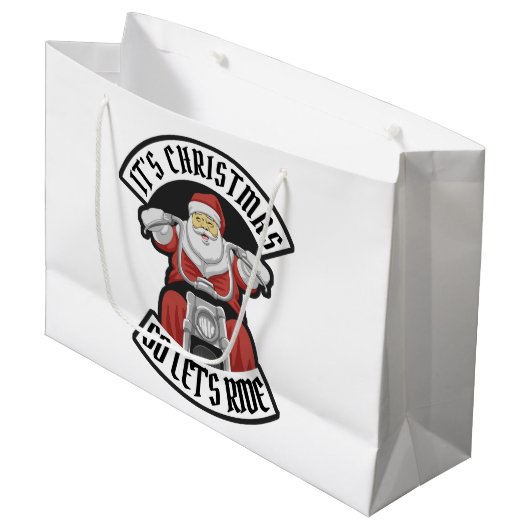 Santa Claus rijdt met een motorfiets Groot Cadeauzakje (Voorkant Gekanteld)