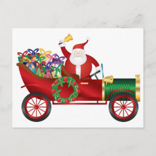 Santa Claus Ringing Bell in Vintage Car Briefkaart