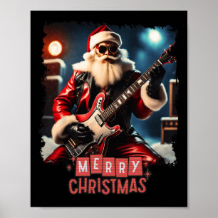 Santa Claus Rock Gitaar Vrolijk Kerstfeest Poster