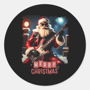 Santa Claus Rock Gitaar Vrolijk Kerstfeest Ronde Sticker