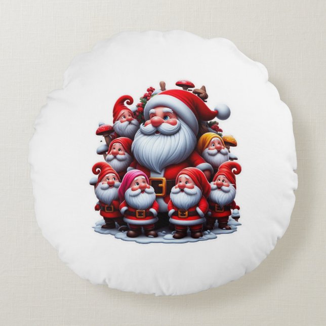 Santa Claus Rond Kussen (Voorkant)