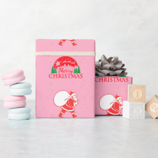 santa claus roze kerstpapier cadeaupapier
