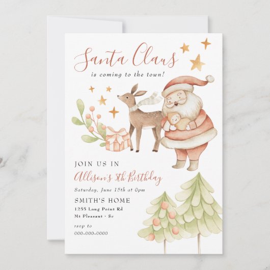 Santa Claus Rudolph Kinder Holiday Birthday Party  Kaart (Voorkant)