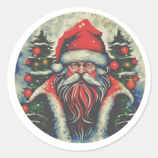 Santa-Claus schilderij met kerstbomen Sticker (Voorkant)
