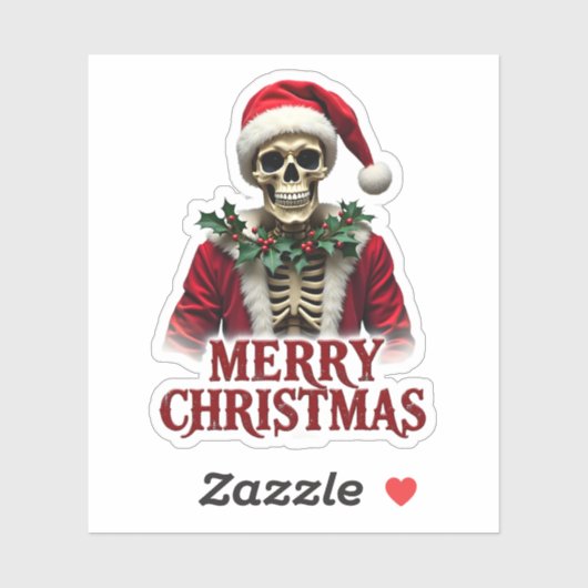 Santa Claus Skeleton Outfit Skull Funny Christmas  Sticker (Vel)