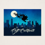 Santa Claus Sleigh Christmas Gift Certificate Card<br><div class="desc">Santa's Sleigh illustration: A ride in the night over the skyline of a city with the night sky and the bright moon and stars in the background.</div>