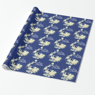 Santa Claus Sleigh Ride Merry Kerstmis Naight Sky Cadeaupapier