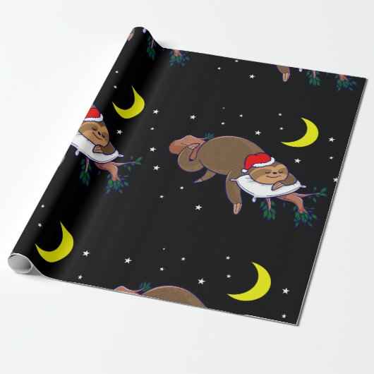 santa claus sloth kerst cadeaupapier (Uitgerold)