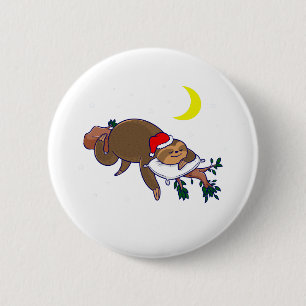 santa claus sloth kerst ronde button 5,7 cm
