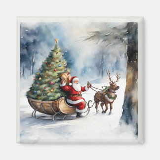 Santa Claus Sneeuw Rendier Sleigh Vakantie Magneet