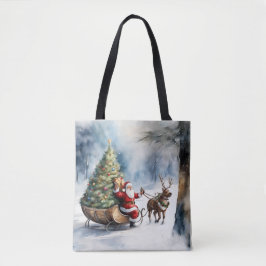 Santa Claus Sneeuwrendier Sleigh Vakantie Canvas t Draagtas