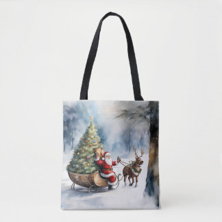Santa Claus Sneeuwrendier Sleigh Vakantie Canvas t Draagtas