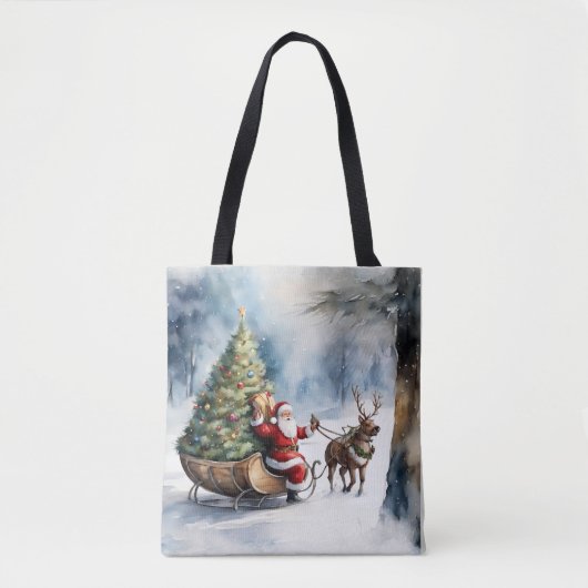 Santa Claus Snow Reindeer Sleigh Sac fourre-tout d (Devant)
