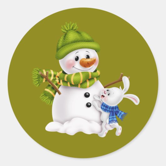 Santa Claus Snowman Christmas &  Ronde Sticker (Voorkant)