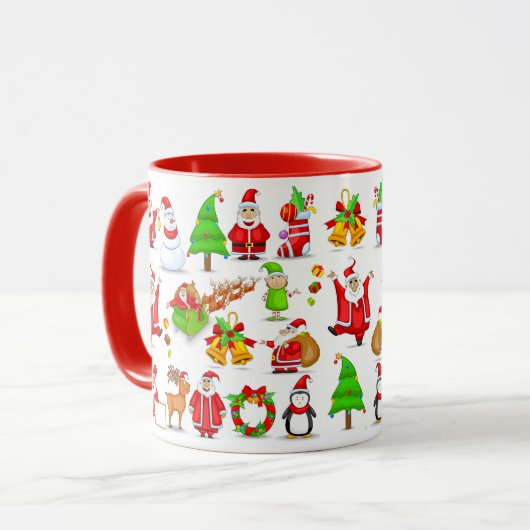 Santa Claus, Snowman, Elves, Reindeer, Penguin Mok (Voorkant links)