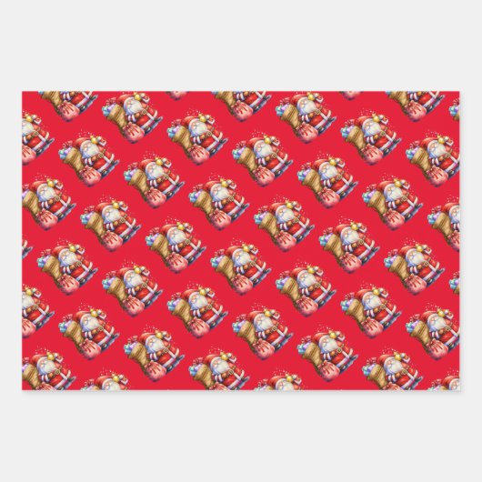 Santa Claus, Snowman en Reindeerpapier Inpakpapier Vel (Voorkant)