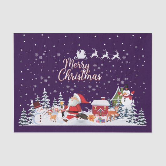 Santa Claus, Snowman Merry Kerstfeestdag Tissuepapier (Voorkant)