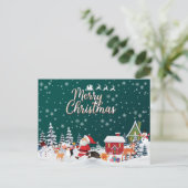 Santa Claus, Snowman Merry Kerstmis Briefkaart (Staand voorkant)