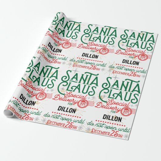 Santa Claus Special Delivery Wrapping Paper Cadeaupapier (Uitgerold)