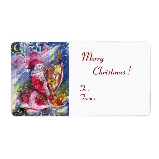 SANTA CLAUS SPEELT HARP IN HET MOONLIGHT ETIKET (Voorkant)